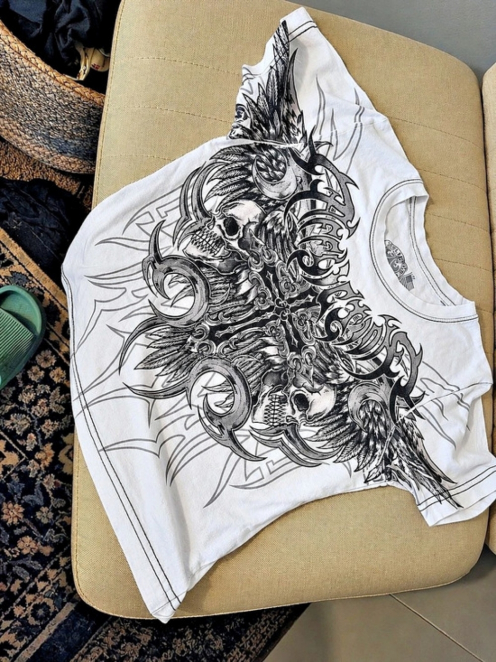 Affliction Graphic Short Sleeve Tee in White & Black